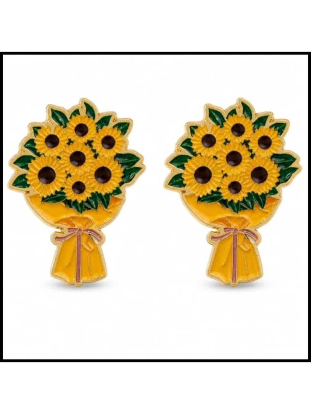 2Pc Sunflower Bouquet Enamel Brooch Pin Set for Backpacks Jackets Hats